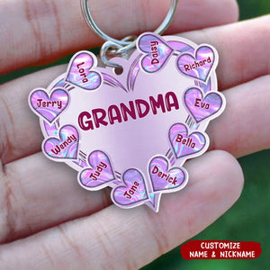 Grandma Mom Heart Hologram Plaid Personalized Acrylic Keychain