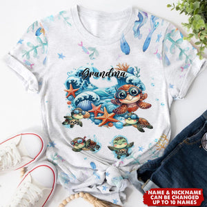 Turtle Grandma Ocean Heart Shape Personalized 3D T-Shirt