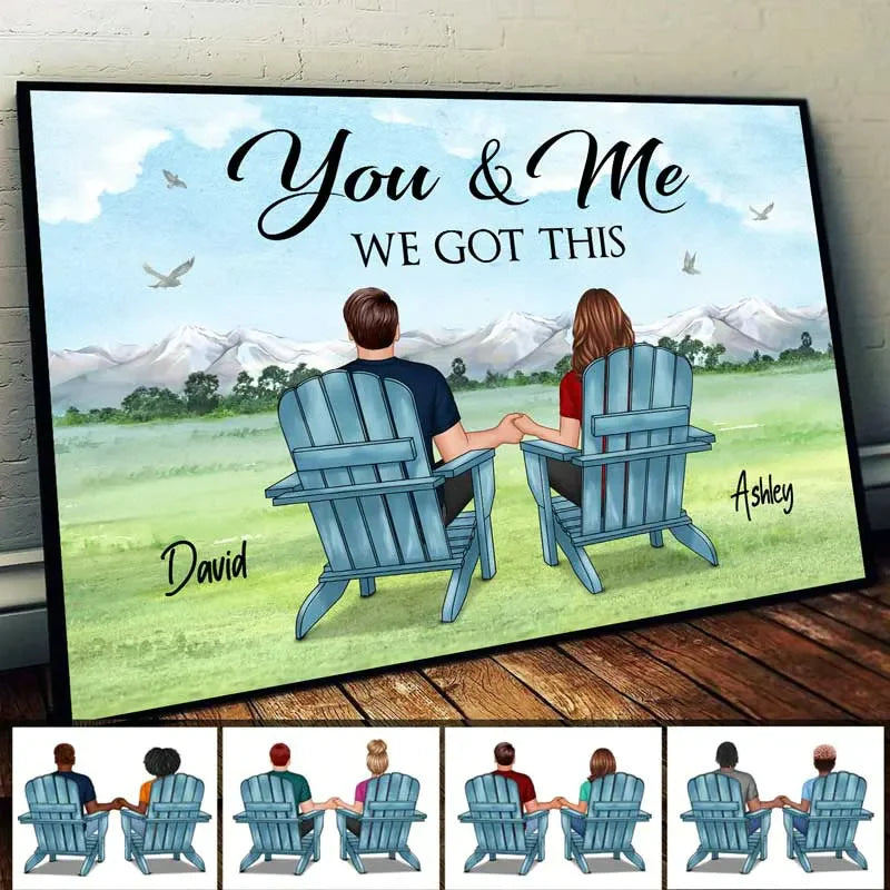 Back View Couple Sitting Mountain View Personalized Horizontal Poster