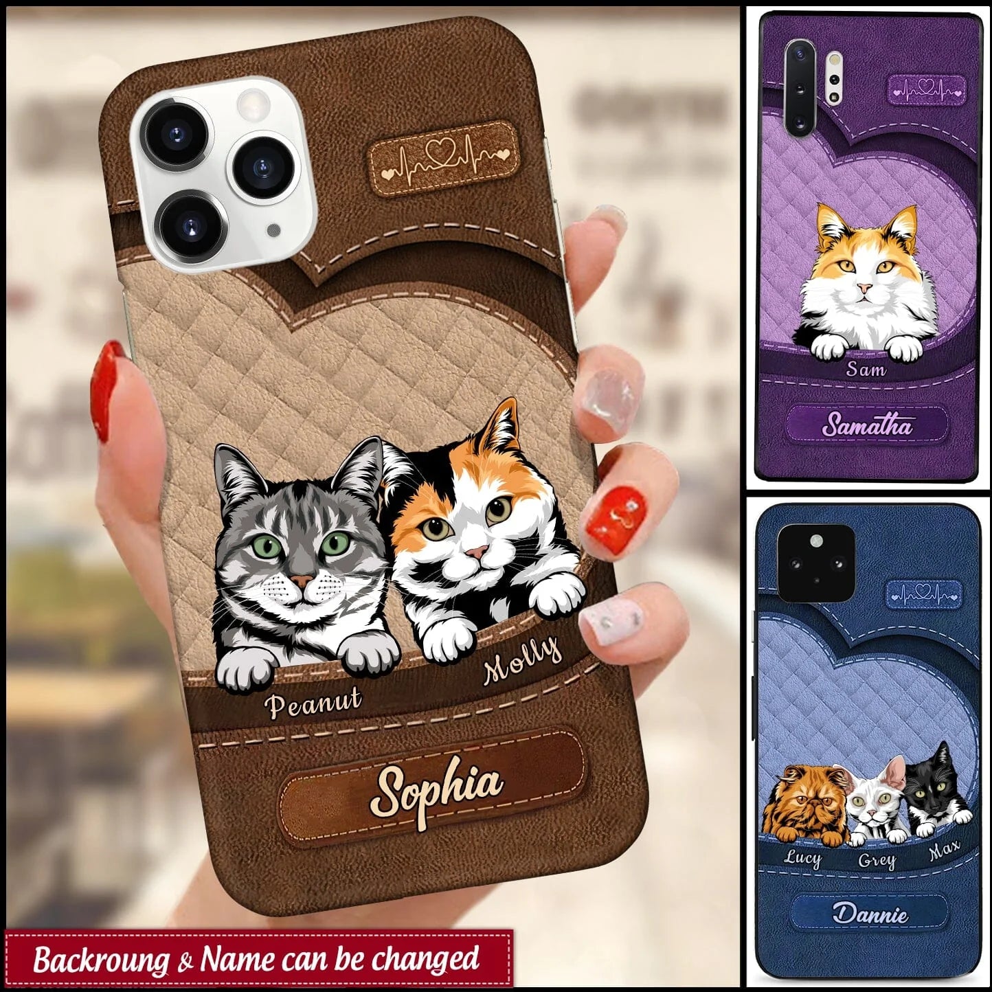 Cool Kitten Pet Cat Lovers Colorful Leather Pattern Personalized Phone Case