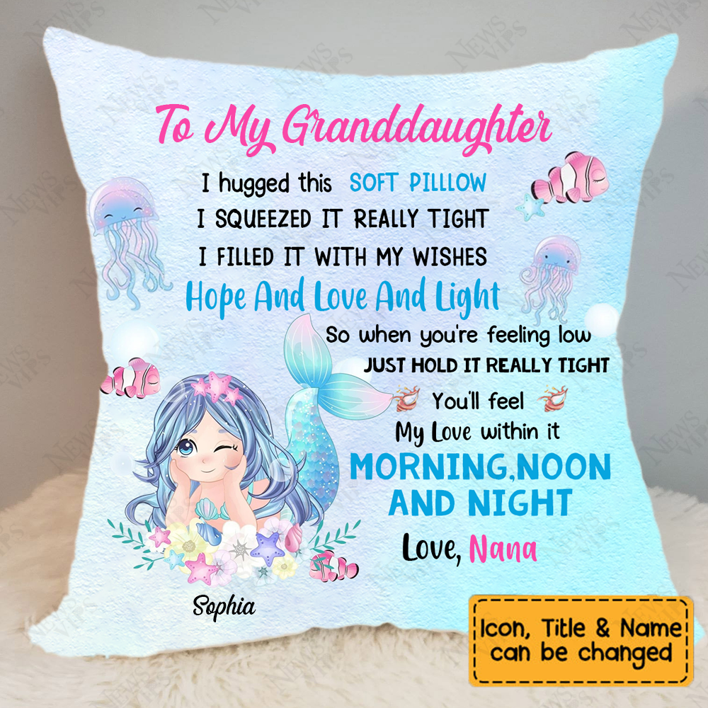 Personalized Granddaughter Daughter Cute Mermaid Hug Pillow
