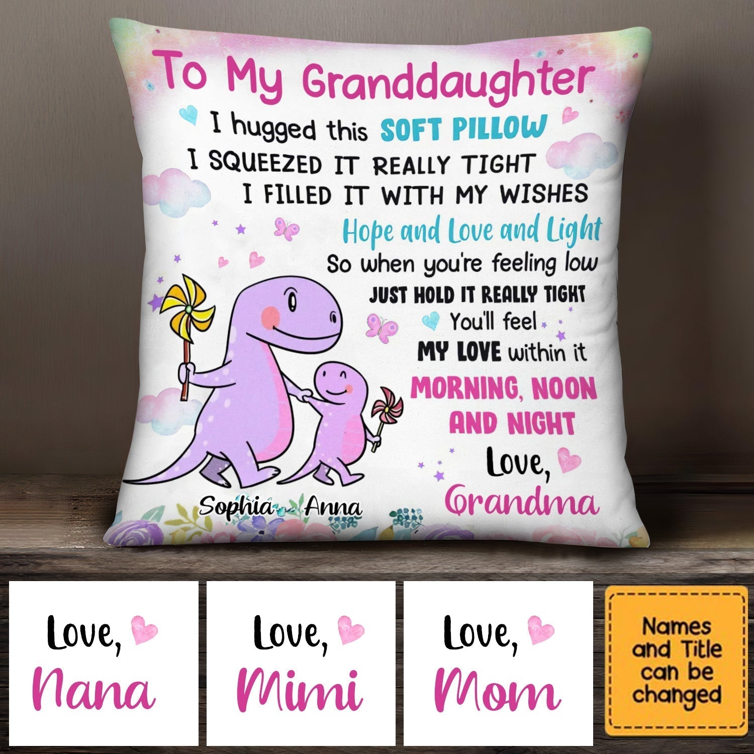 Personalized Dinosaurus To My Granddaughter I Hugged This Soft Pillow