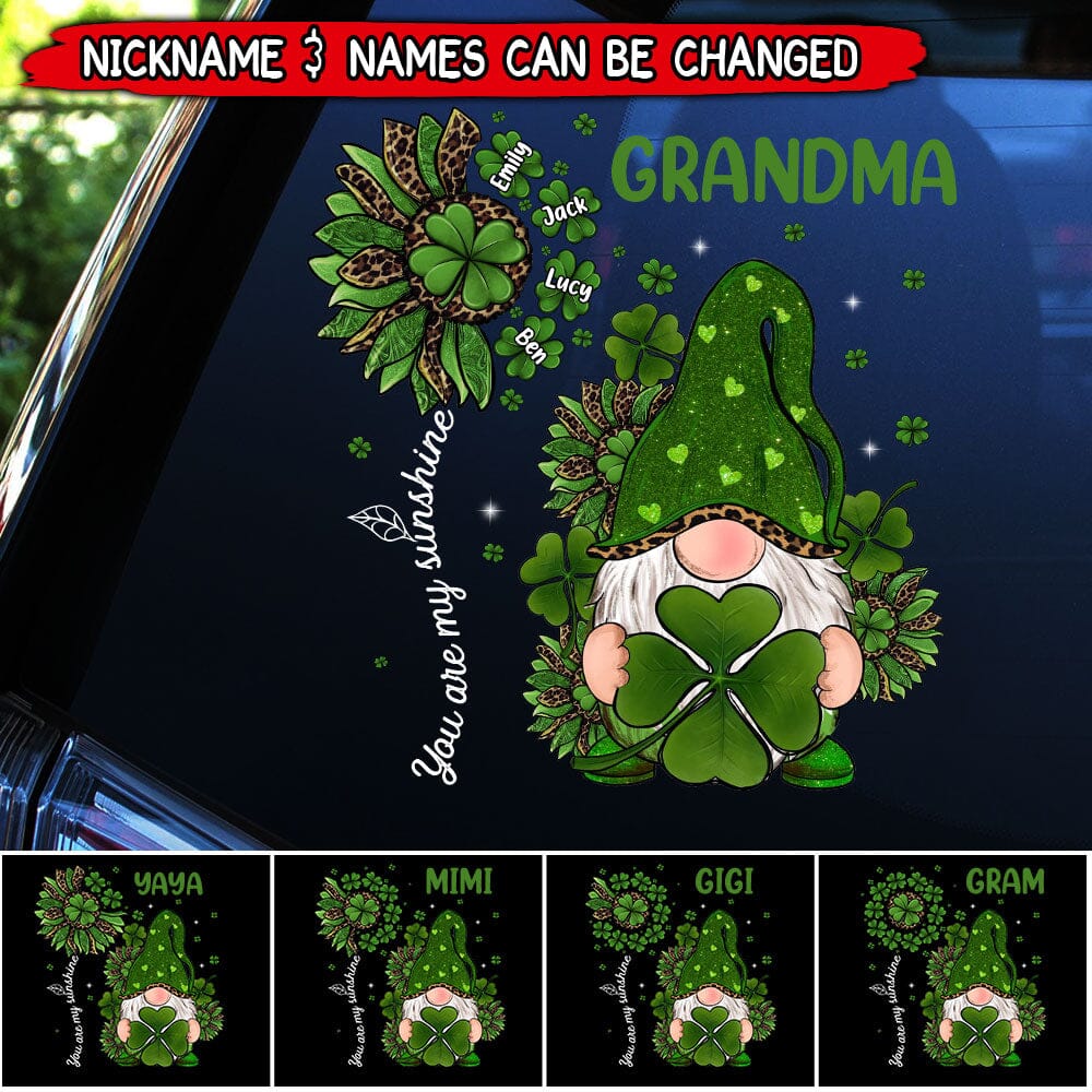 Unique St. Patrick's Day Green Leopard Gnome Grandma Mom Shamrock Kids Personalized Sticker Decal