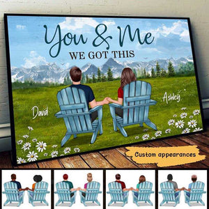 Back View Couple Sitting Mountain View Personalized Horizontal Poster