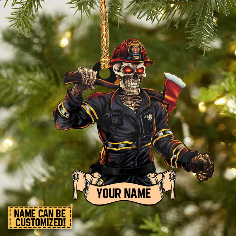 Personalized Firefighter Skull Double-sided Printed Christmas Acrylic Ornament