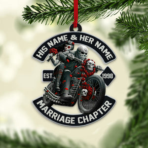 Marriage Chapter Personalized Biker Skull Couple Ornament, Christmas Tree Decor