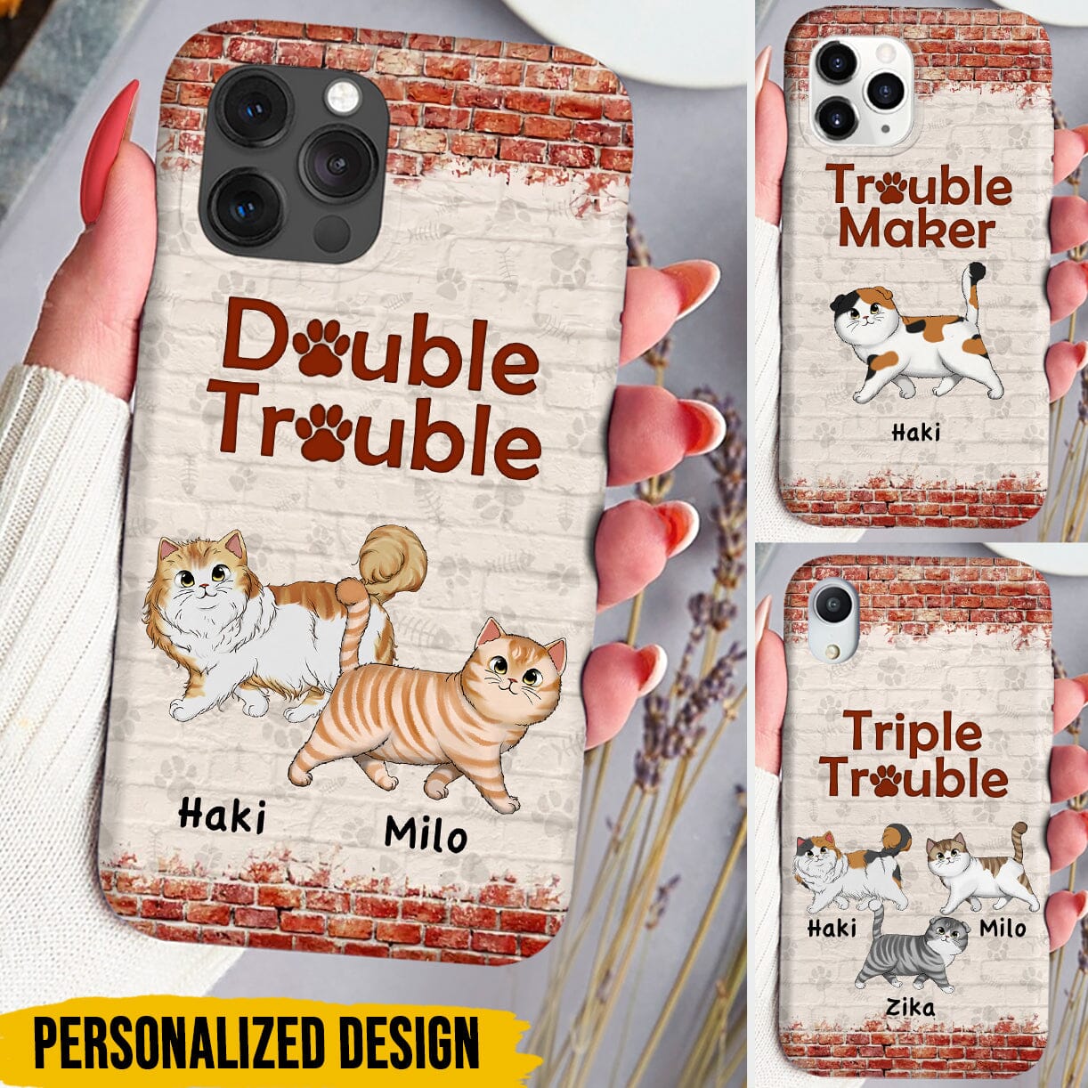 Double Trouble Brick Wall Walking Cat Personalized Phone case Gift for cat lovers