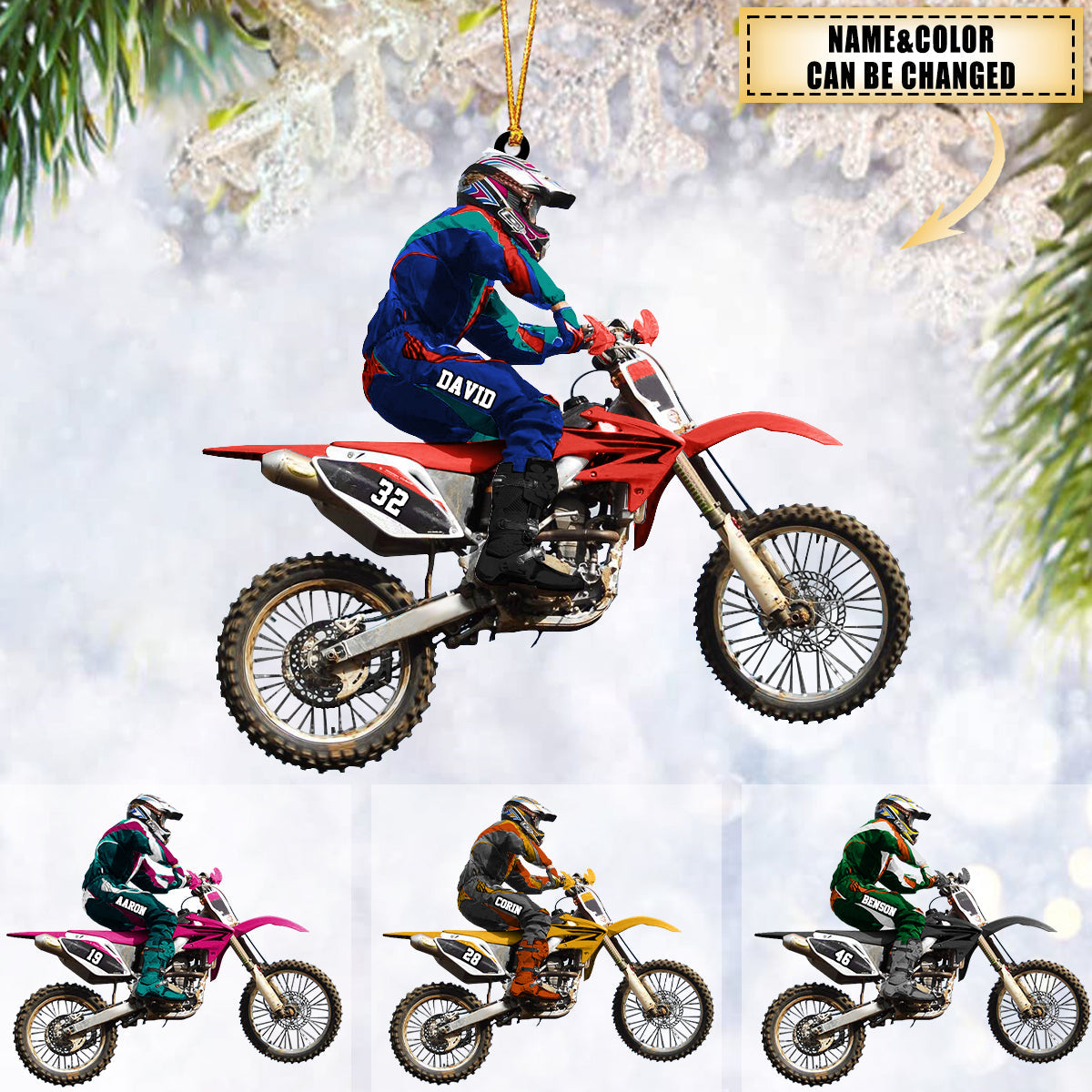 Personalize Motocross Biker Christmas Ornament - Great Gift Idea For Motor Racers