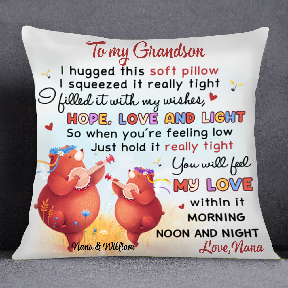 Personalized To Granddaughter Grandson Bear Hug Pillow