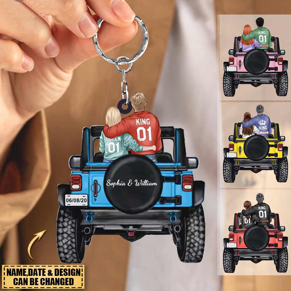 Personalized Back View Couple with Off-Road Car Keychain - Perfect Gift For Journey Lovers