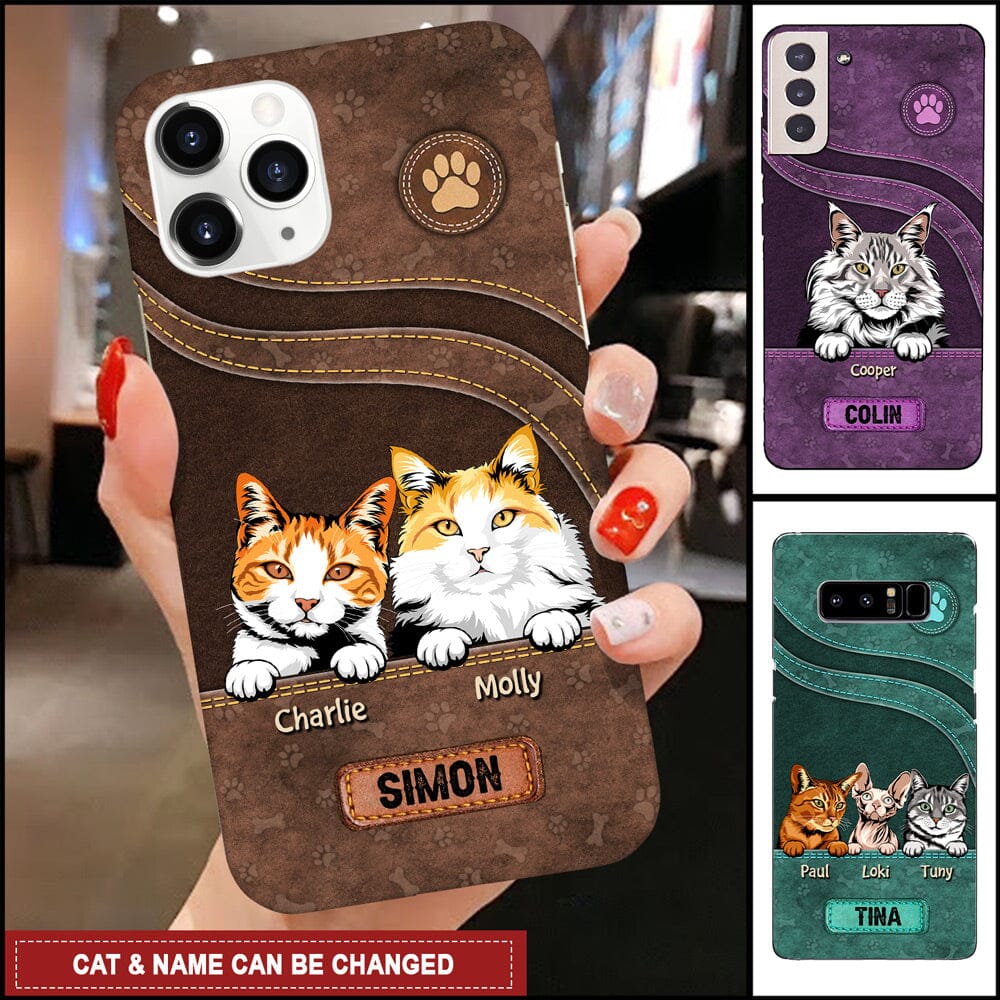 Personalized Cat Kitty Pet Leather Pattern Phone case