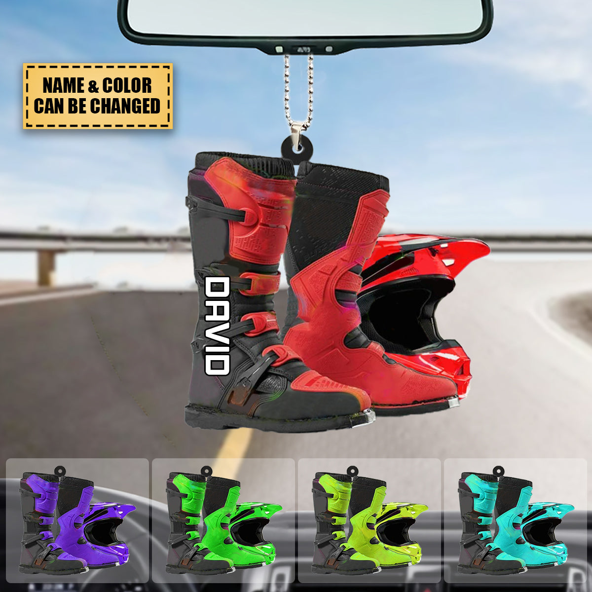 PERSONALIZED DIRT BIKE Helmet and Boots Car Ornament