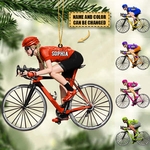 Personalized Road Biking Custom Name Acrylic Flat Ornament For Female Biker