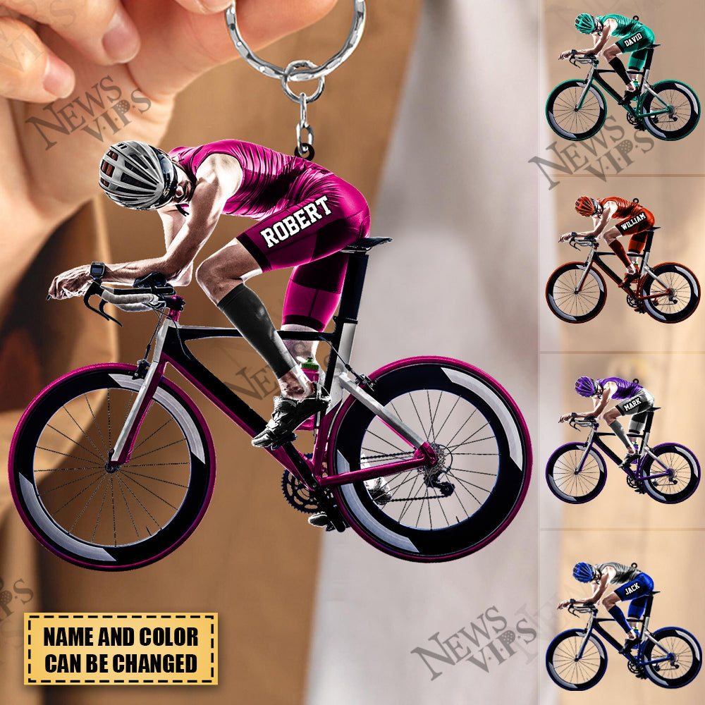 Personalized Triathlon Iron Athlete Biker Name Acrylic Flat Keychain For Biker