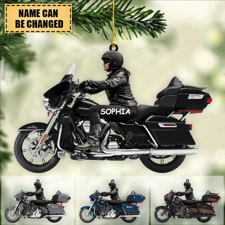 Personalized Biker Woman Harley Motorcycle Christmas Ornament for Biker Gangster Lovers