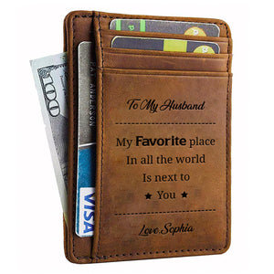 Personalized Cow Leather Card Wallet - Gift for Family