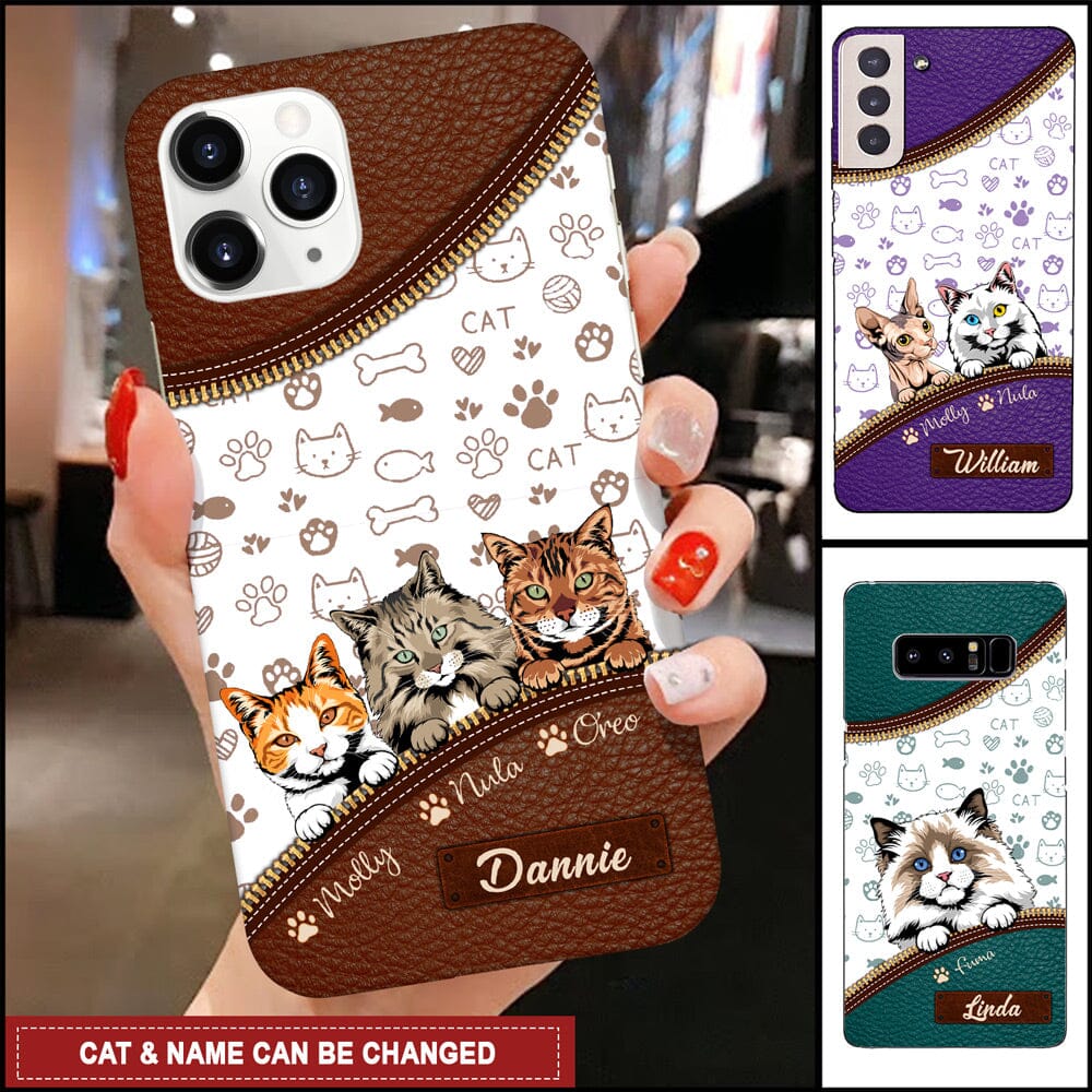 Personalized Cat Mom Kittens Kitty Lover Best Gift Leather Pattern Phone case