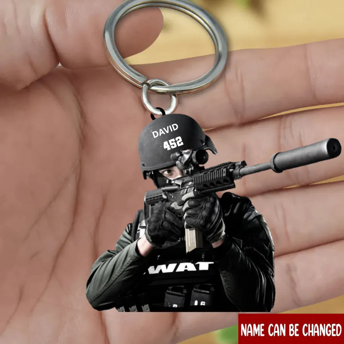 SWAT With Gun - Personalized Flat Keychain