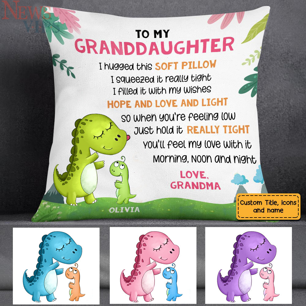 Personalized Dinosaur Granddaughter Hug This Pillow