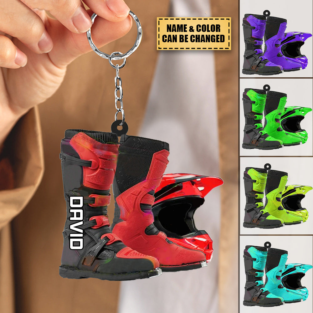 PERSONALIZED DIRT BIKE Helmet and Boots Arcylic Keychain