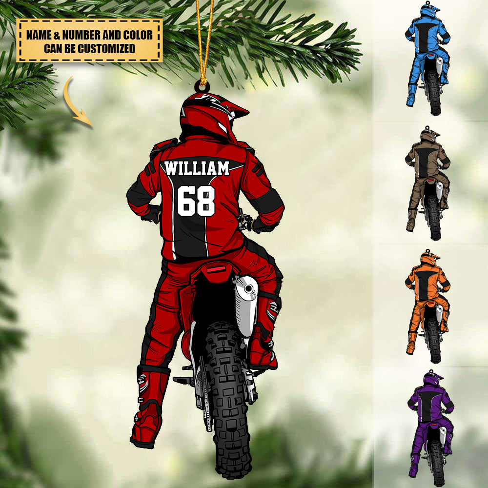 Personalized Motocross Rider Acrylic Christmas Ornament For Dirt Bike Lover