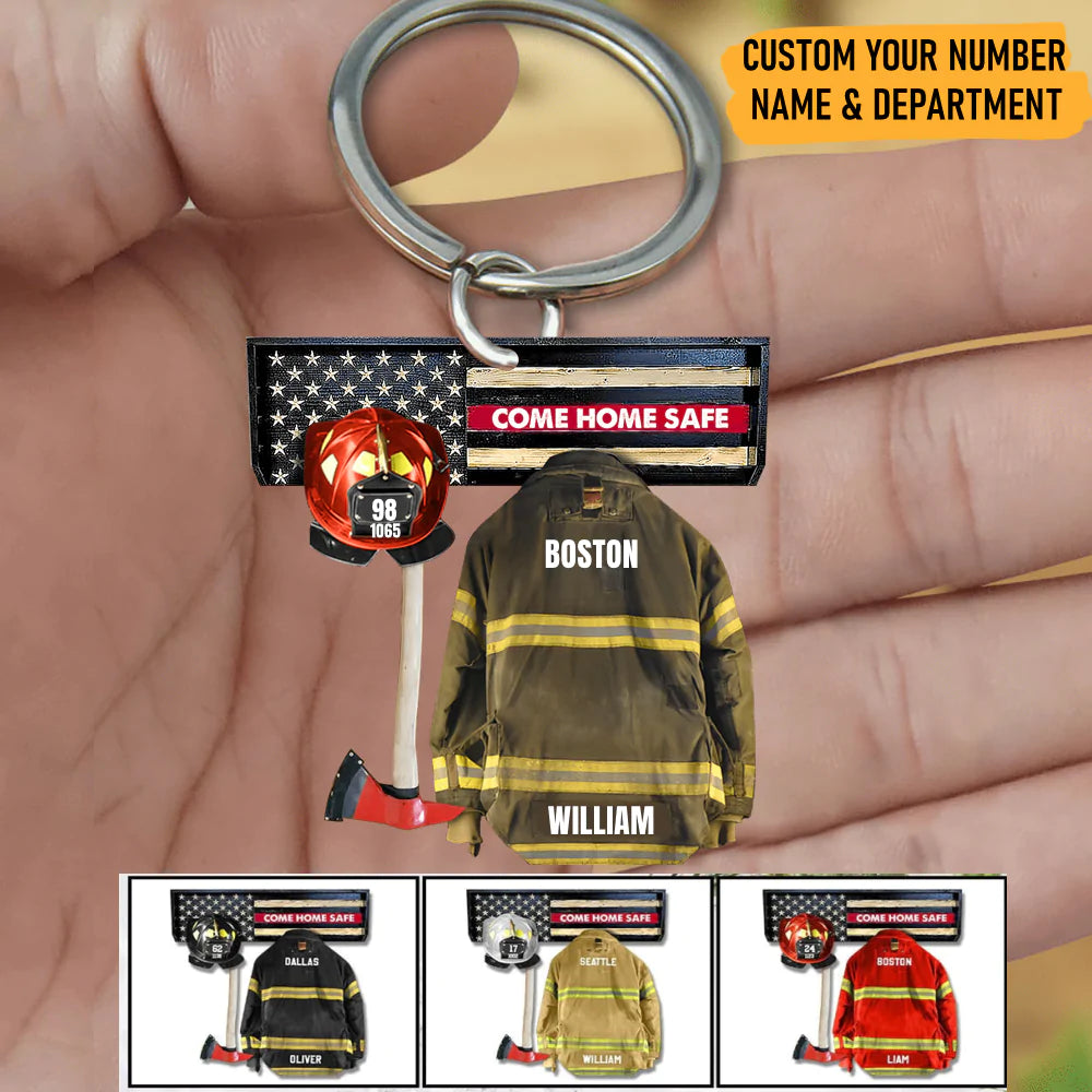 Personalized Come Home Safe Firefighter Armor Custom Cut Shaped Acrylic Keychain
