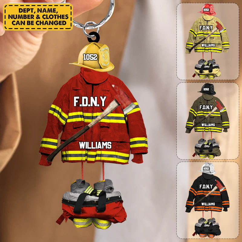 Personalized Firefighter Department Name Shaped Acrylic Keychain - Gift For Fireman