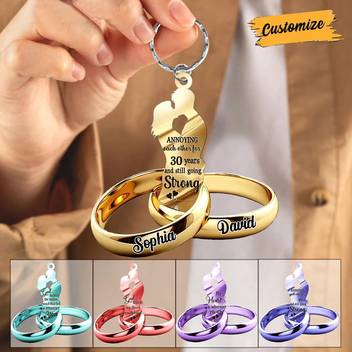 Customized Couple Christmas Gift Xmas Wedding Rings Acrylic Keychain