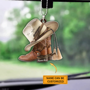 Personalized Boots And Hat Cowboy Flat Acrylic Keychain Or Ornament