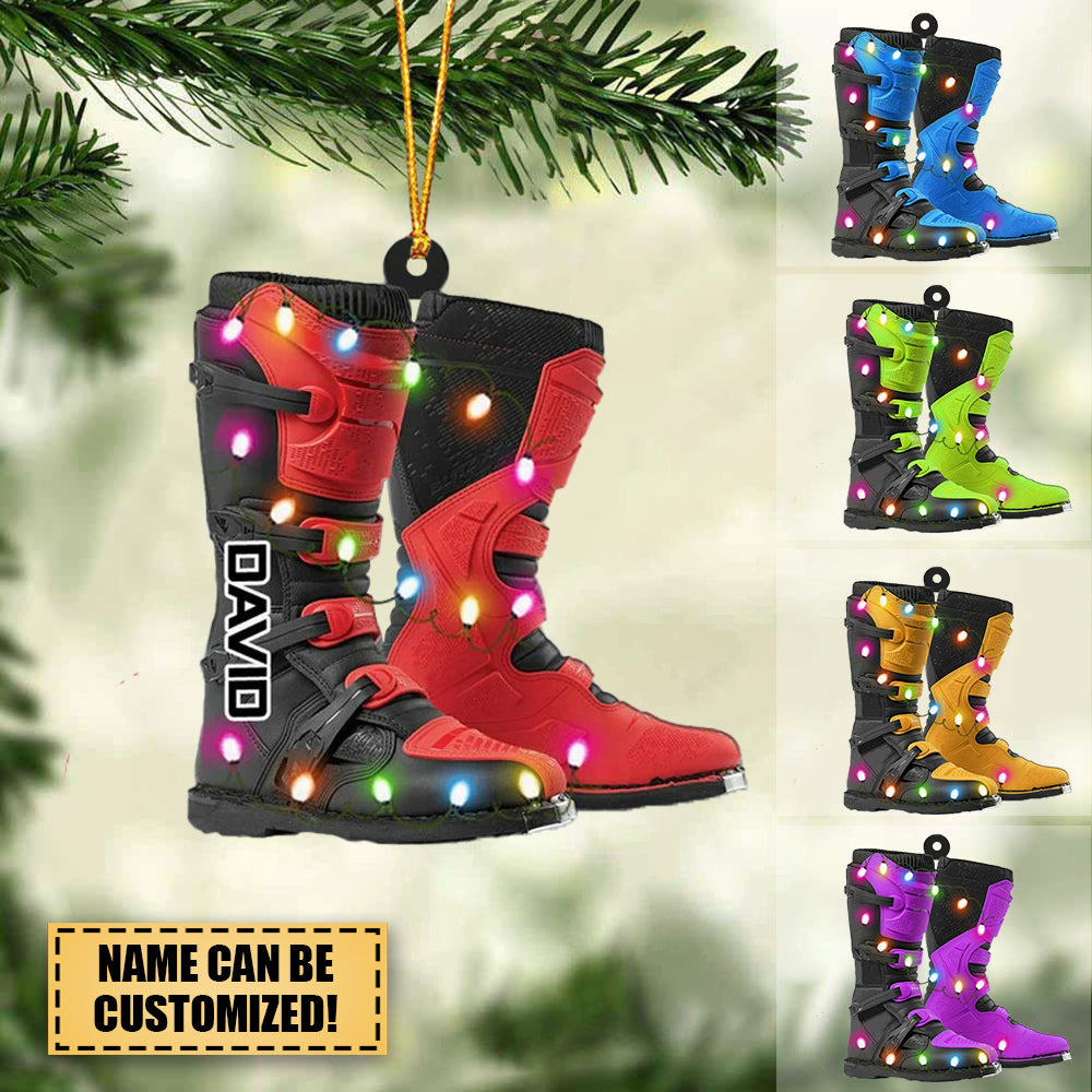 PERSONALIZED DIRT BIKE Boots Christmas Light Ornament