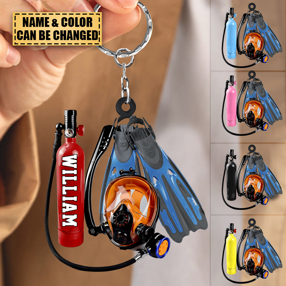 Scuba Diving Equipment Personalized Flat Acrylic Keychain Gift for Diving Lover