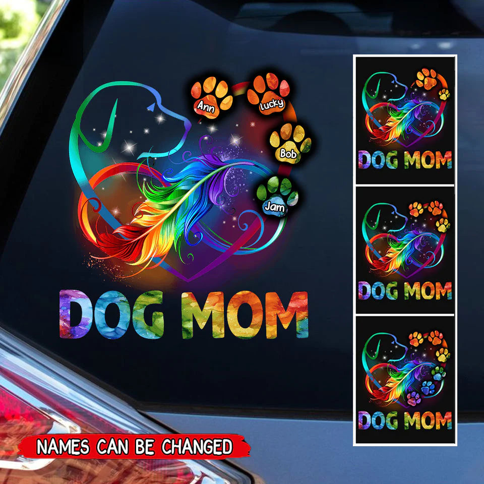 Rainbow Feather Infinity Heart Dog Mom Personalized Decal