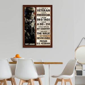 Persoanlized I Am A Veteran I Love Freedom Photo Poster Gift For Soldier