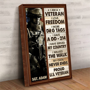 Persoanlized I Am A Veteran I Love Freedom Photo Poster Gift For Soldier