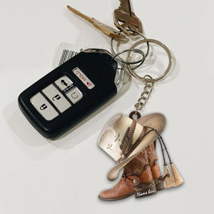Personalized Boots And Hat Cowboy Flat Acrylic Keychain Or Ornament