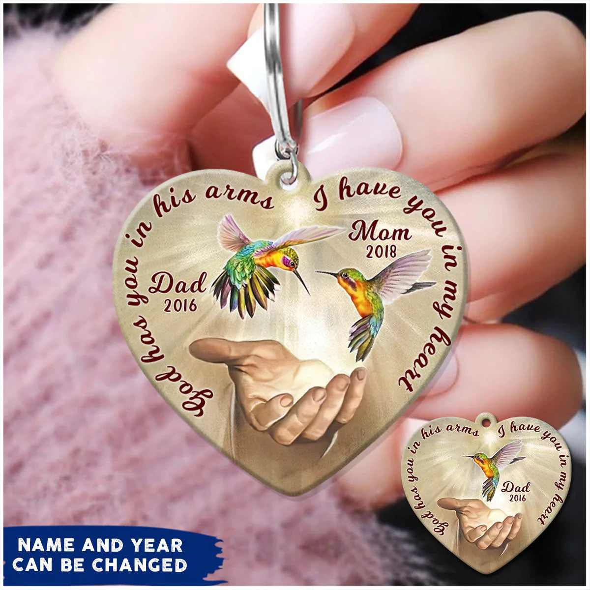 Personalized God Has You In His Arms, I Have You In My Heart Memorial Acrylic Keychain