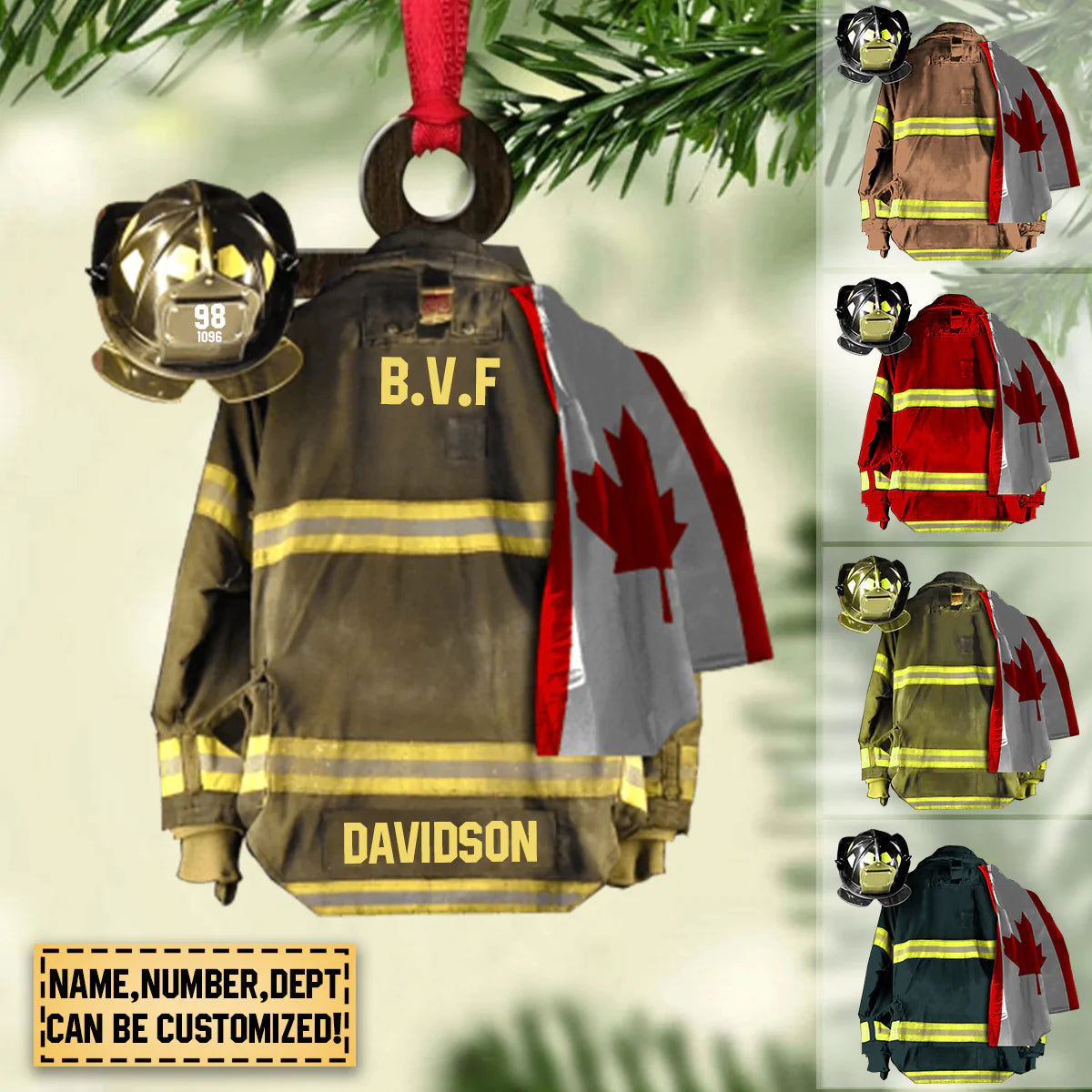 PERSONALIZED CANADIAN FIRE DEPARTMENT HANGING ORNAMENT