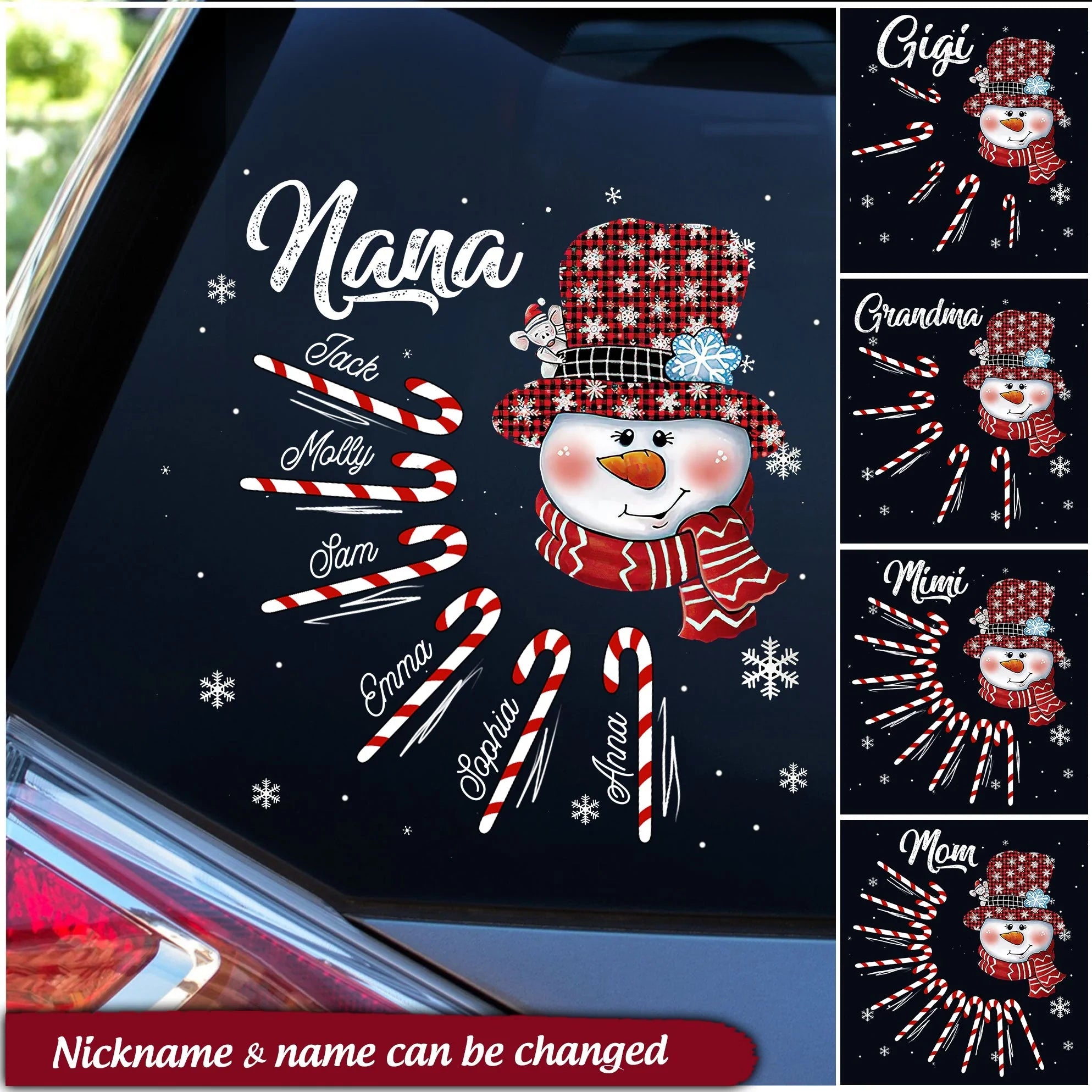 Christmas Snowman Grandma- Mom Candy Cane Kids Personalized Decal