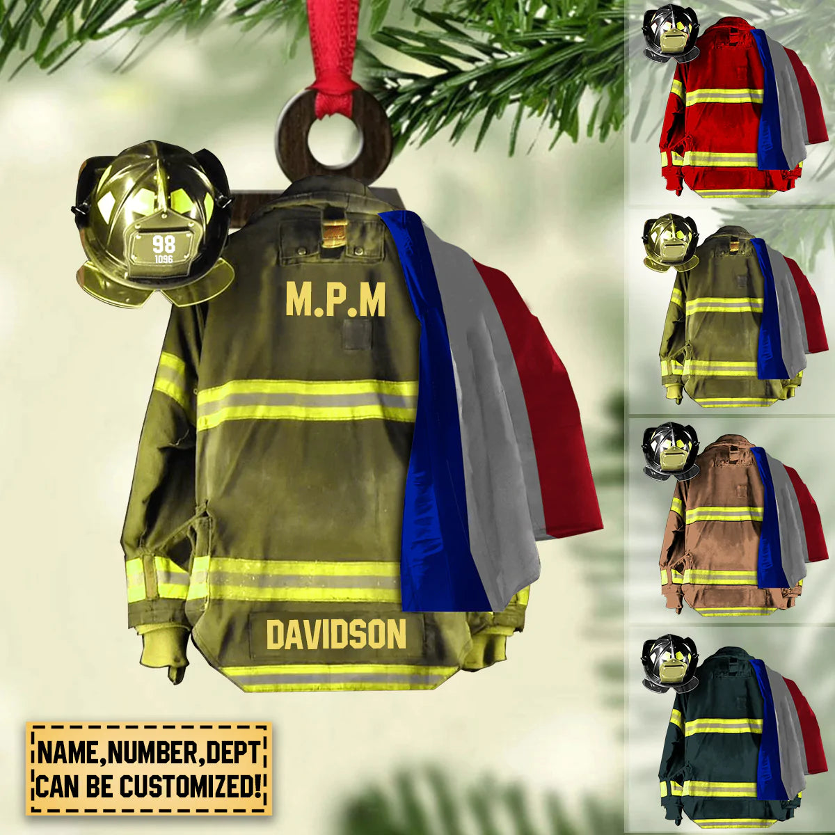 PERSONALIZED FRENCH FIRE DEPARTMENT HANGING ORNAMENT