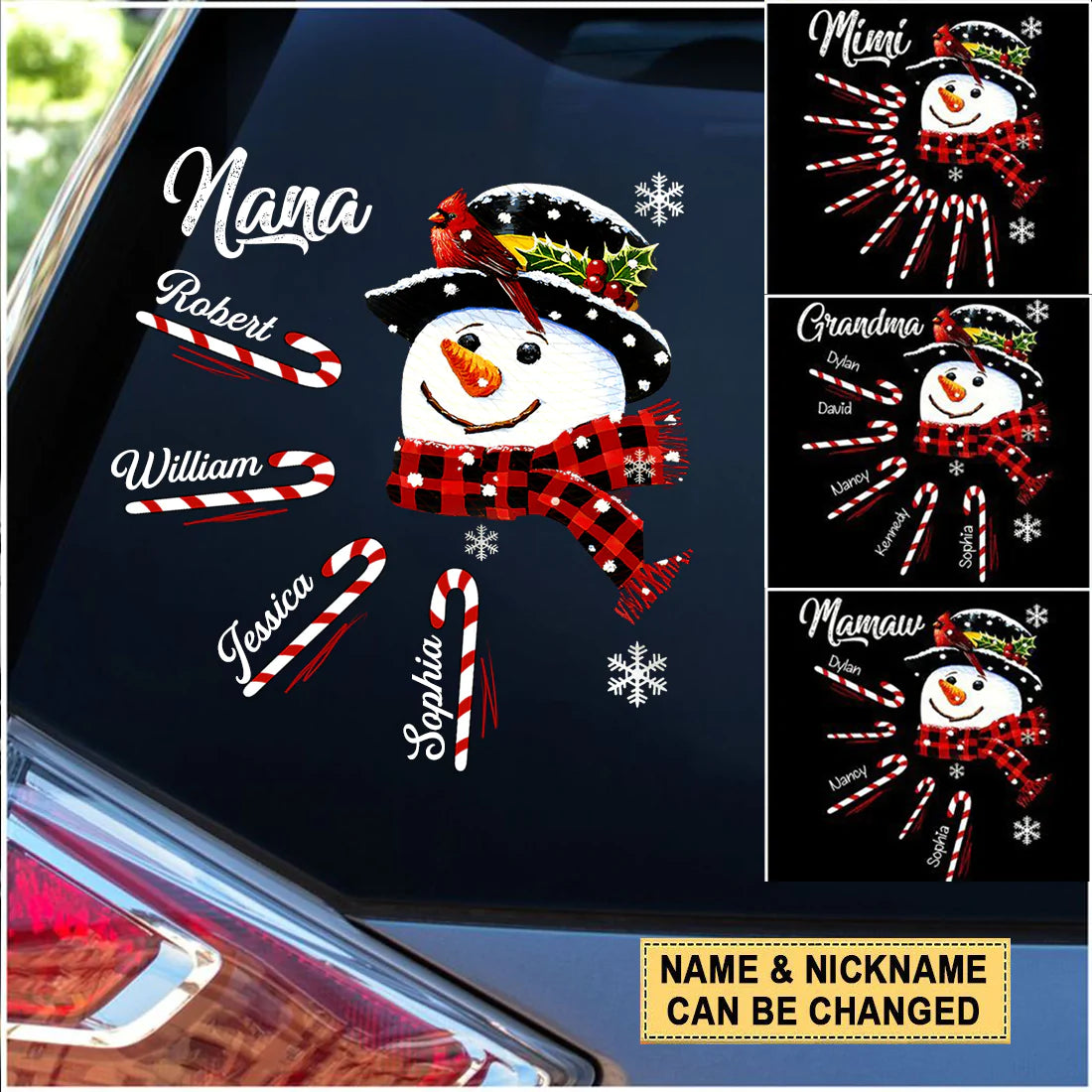 Personalized Grandma Mom Snowman Candy Cane Christmas Decal