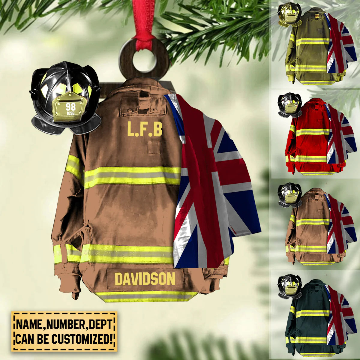 PERSONALIZED BRITISH FIRE DEPARTMENT HANGING ORNAMENT