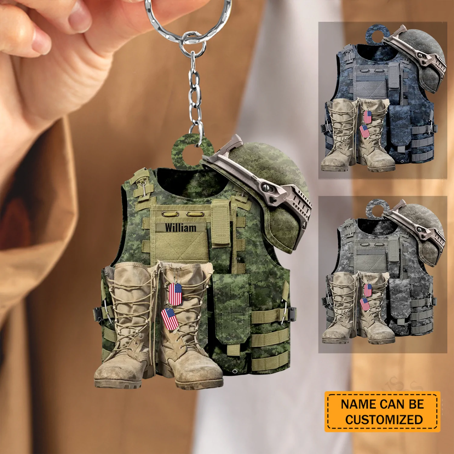 Personalized US Veteran/ Solider Camo Keychain