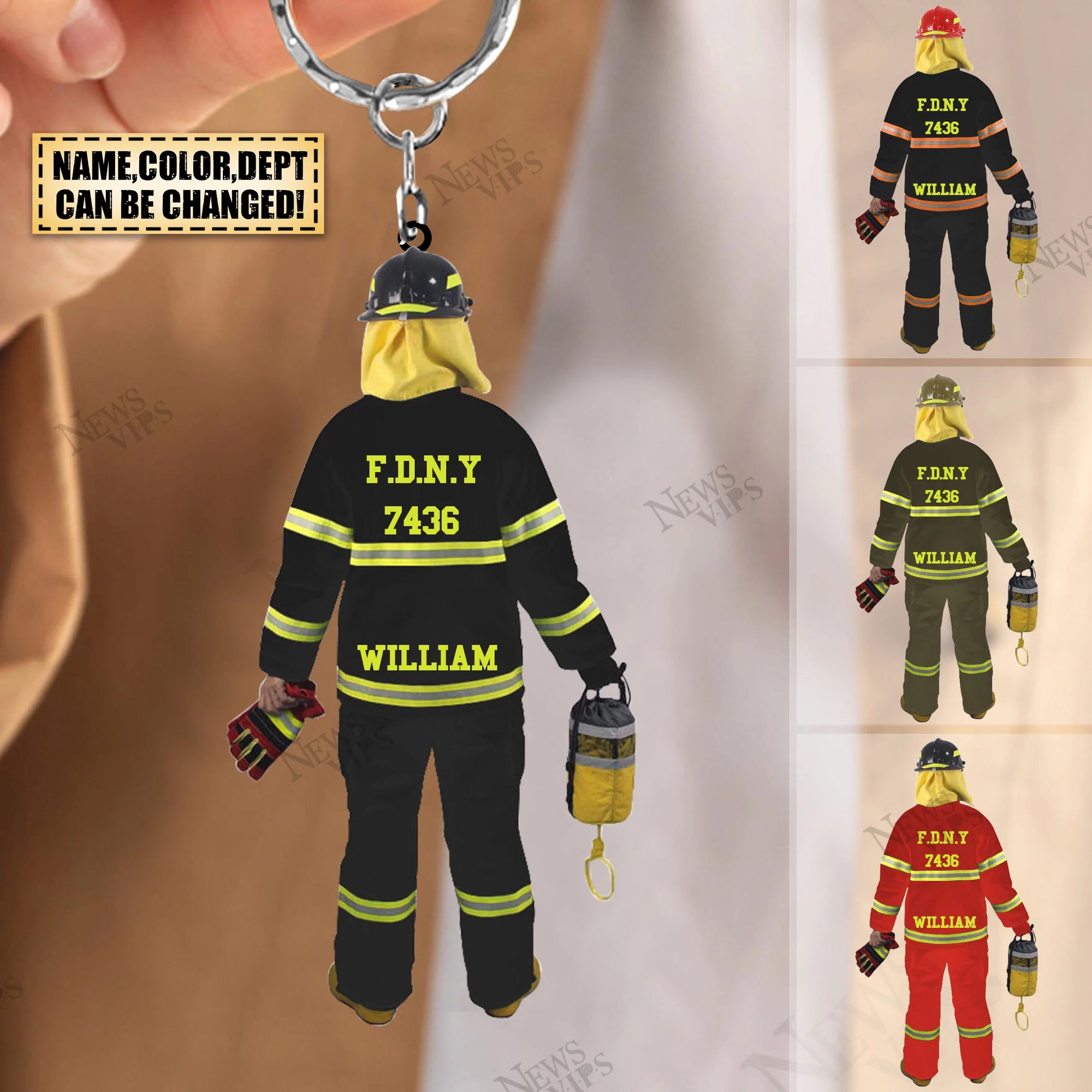 Personalized Firefighter Department Name Number Shaped Acrylic Keychain