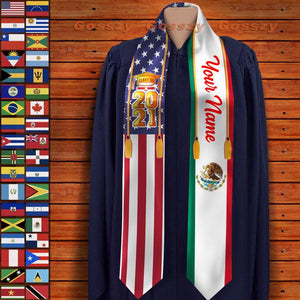 Country Flag Class of 2023 Stoles Sash, Graduation Gift, Senior Gift