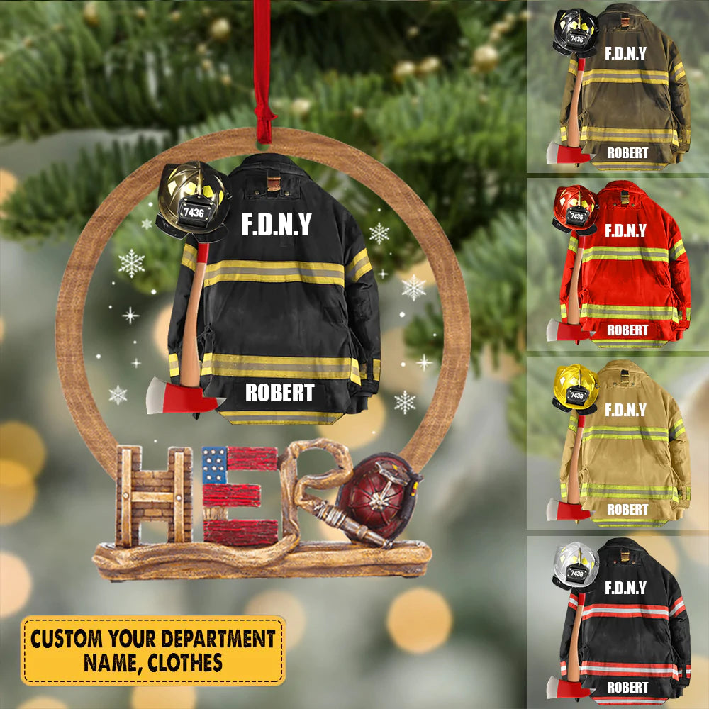 Personalized Hero Firefighter Uniform Department Christmas Ornament Gifts For Fireman