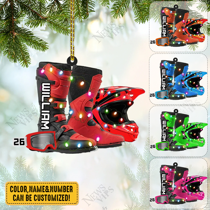 PERSONALIZED DIRT BIKE Helmet and Boots WITH GOGGLES Christmas Ornament