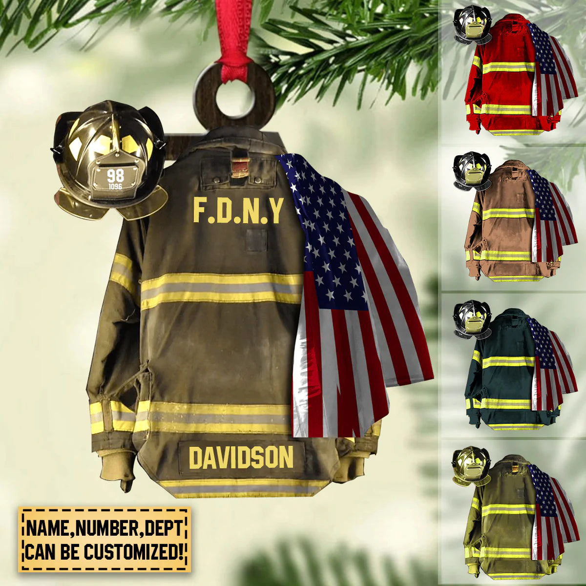 PERSONALIZED U.S FIRE DEPARTMENT HANGING ORNAMENT