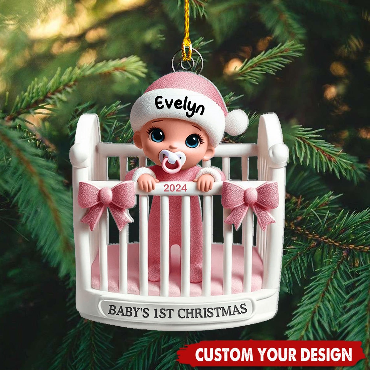 Baby Inside Crib Baby's First Christmas - Personalized Acrylic Ornament