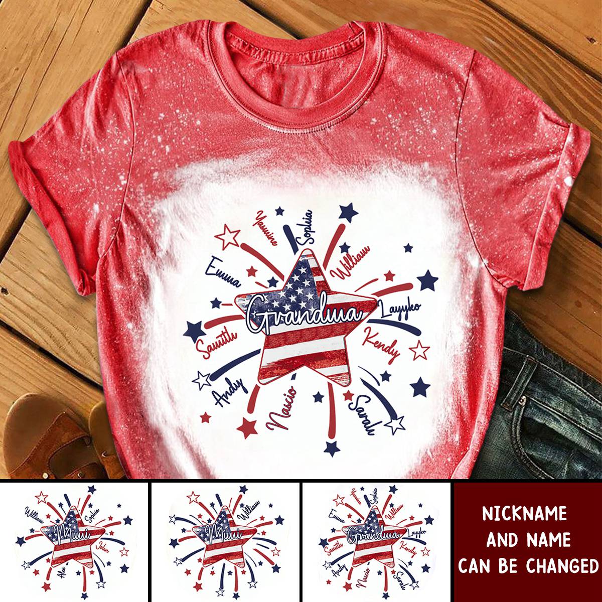 4th of July America Flag Star Mimi Mom Little Kids Personalized 3D T-shirt