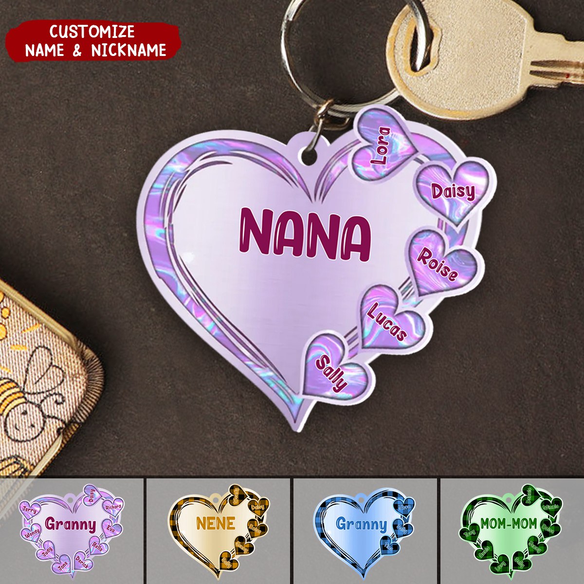 Grandma Mom Heart Hologram Plaid Personalized Acrylic Keychain